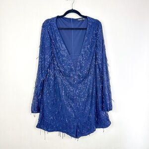 Shein Navy Sequin Long Sleeve Romper